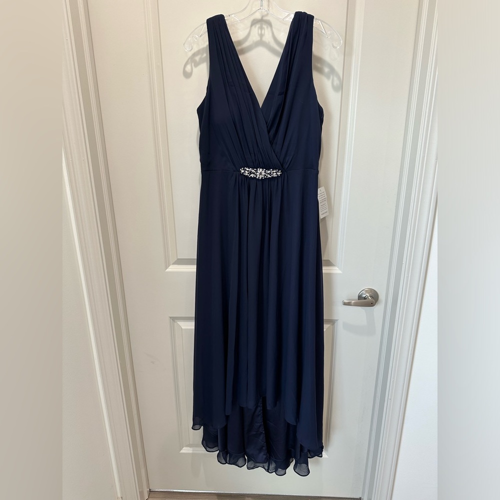 NWT Eliza J navy Embellished high low chiffon dress size 12 - Picture 3 of 9